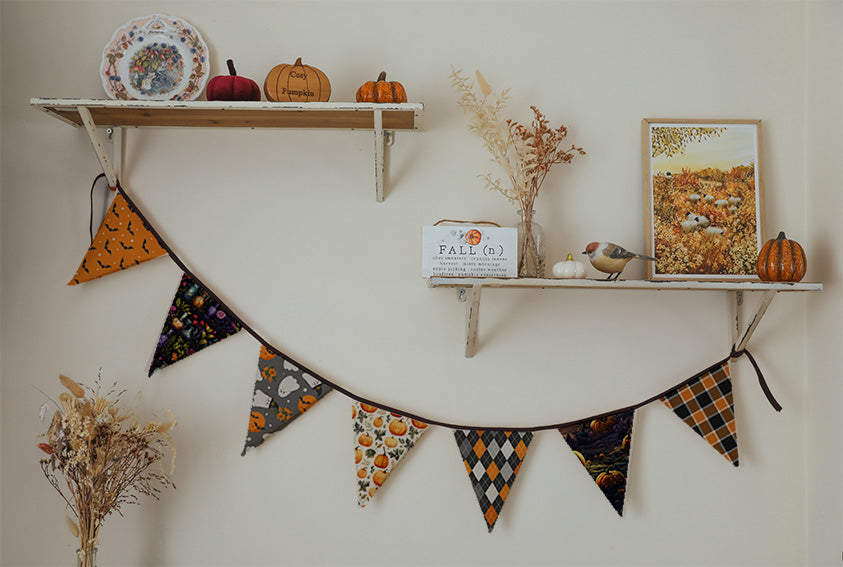 Guirlande de fanions triangles - Fantômes et citrouilles