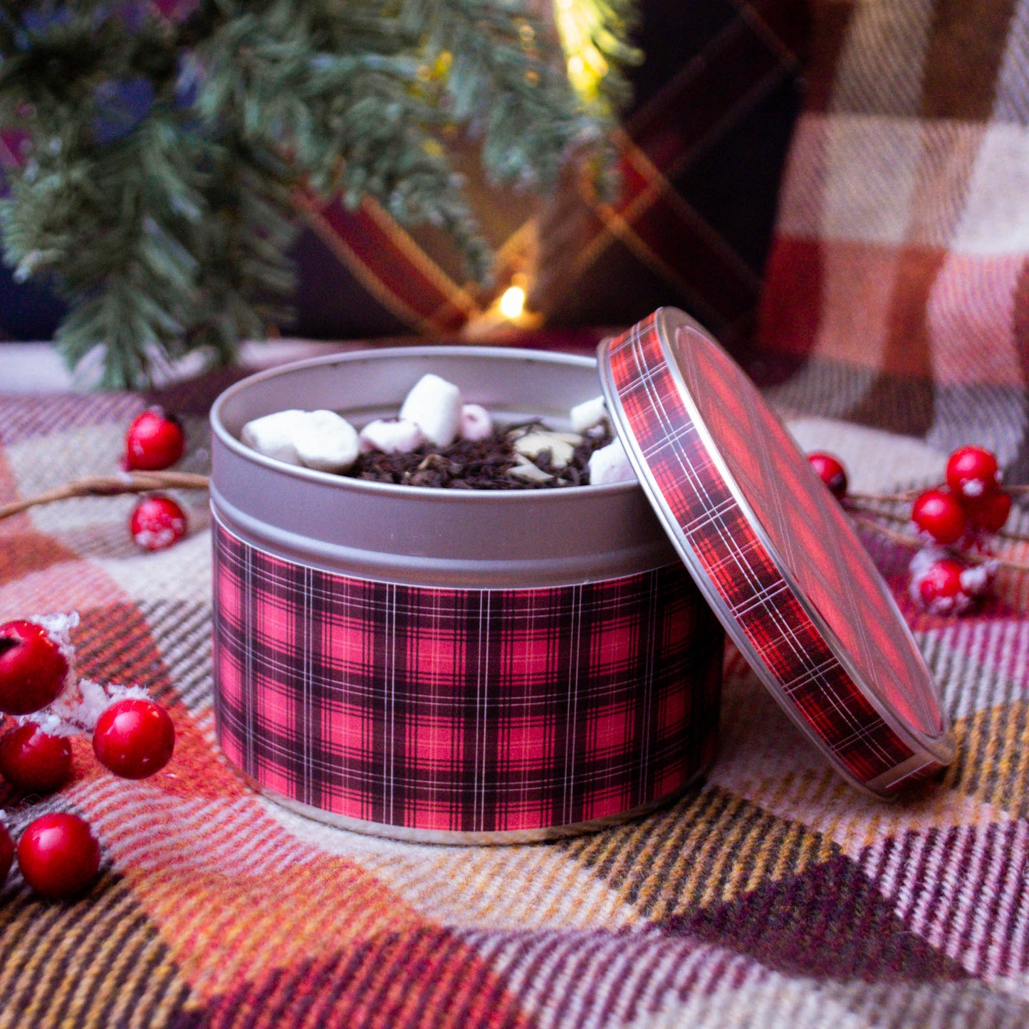 Boîte à thé | Biscuits ronde - Tartan Rouge