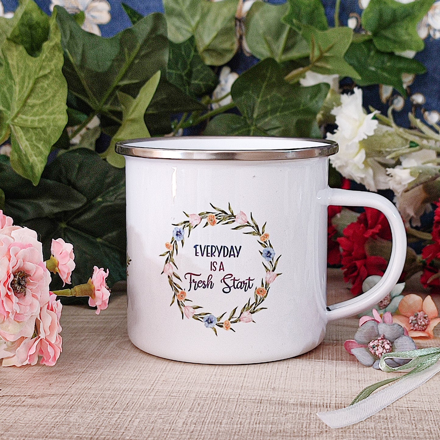 Pre-order Enameled Mugs - Everyday is a Fresh Start