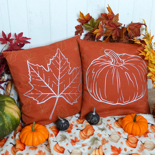 Duo Housse de Coussin "Citrouilles et Feuilles d'Erable" - 40x40cm