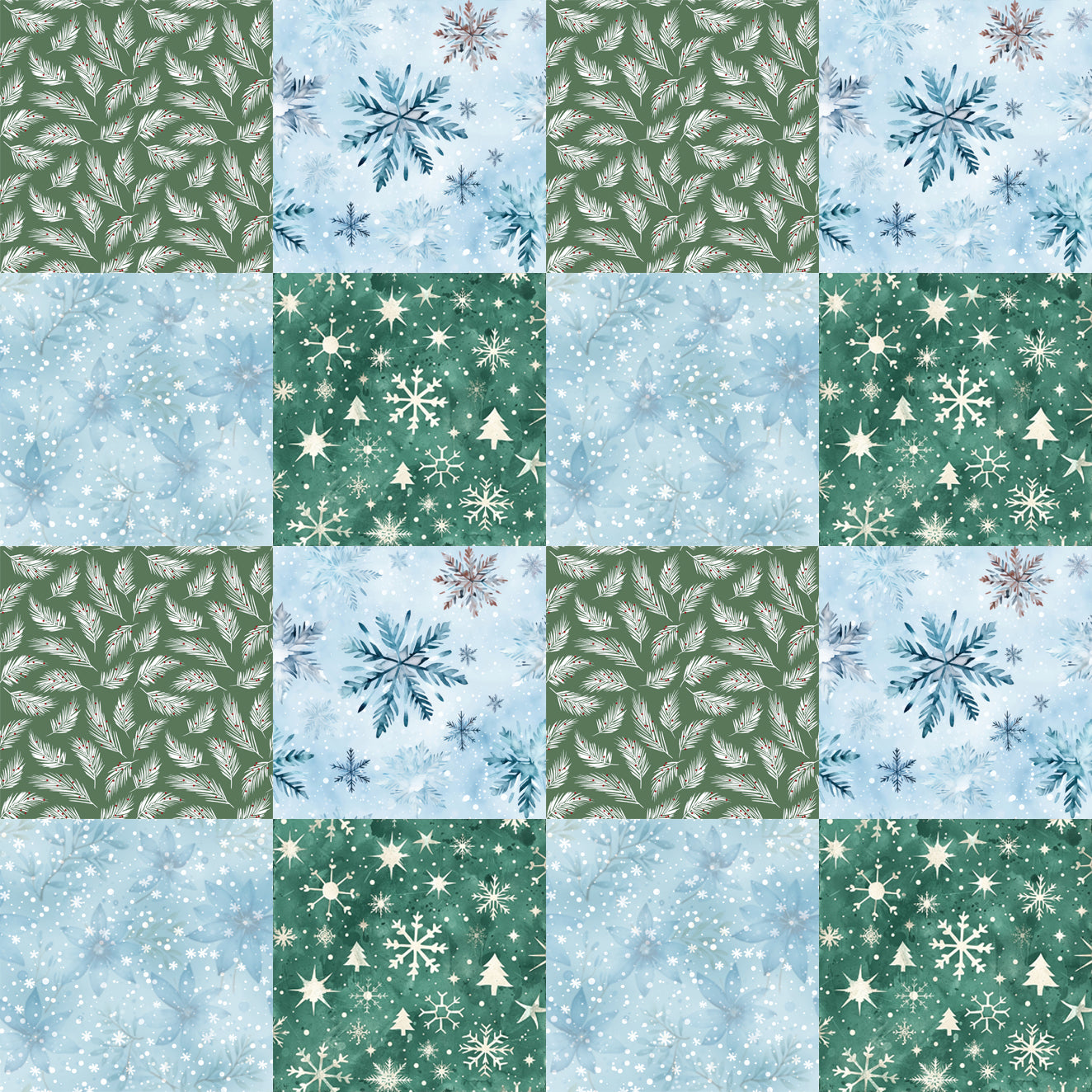 Pack patchwork Hiver 4 motifs - Flocons