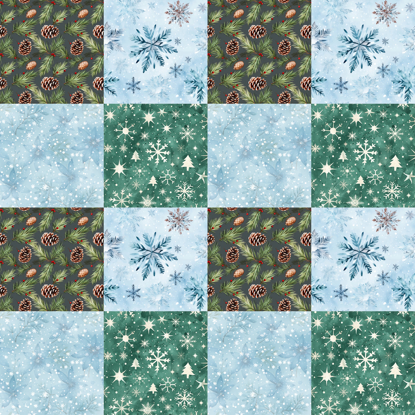 Pack patchwork Hiver 4 motifs - Village