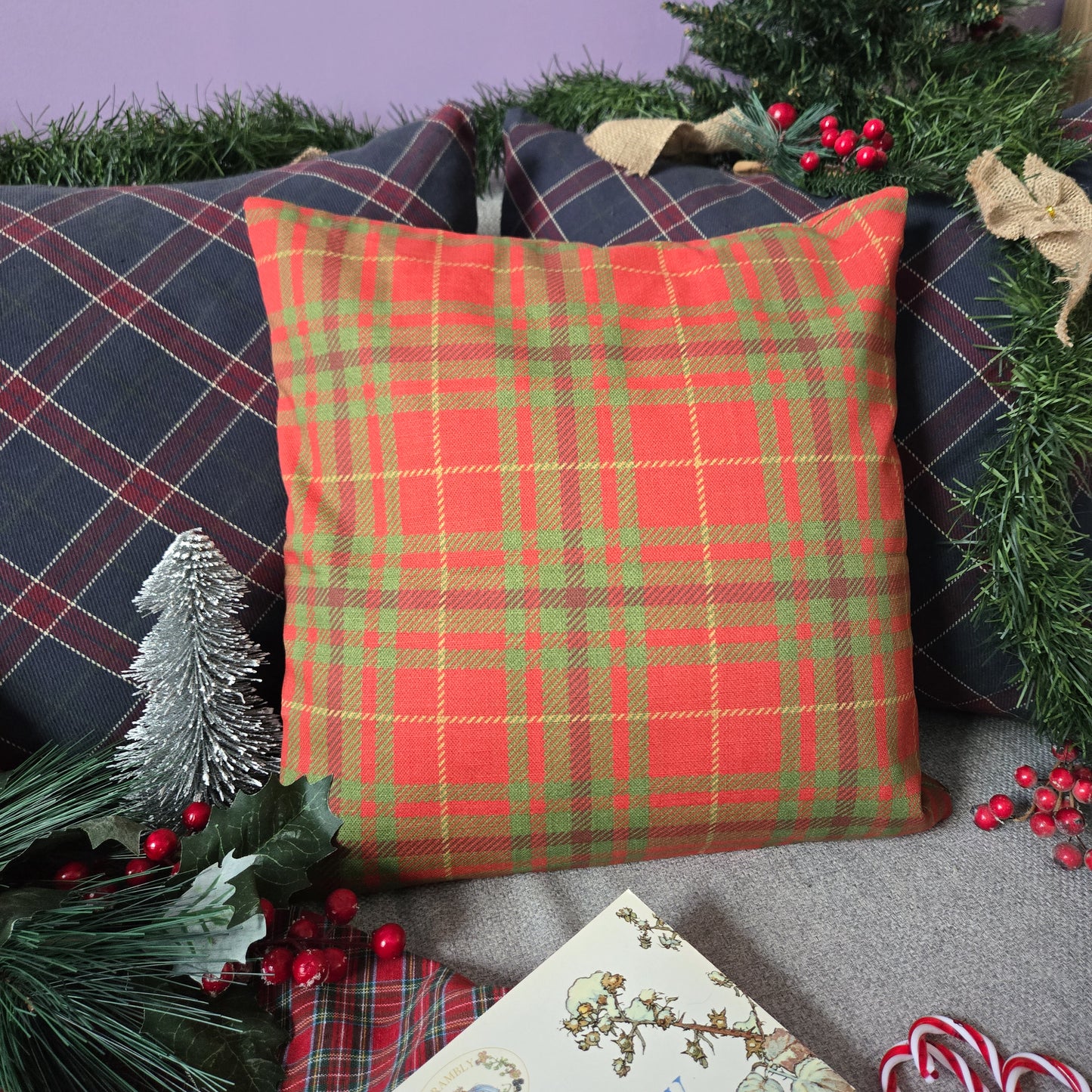 Housse de Coussin "Tartan de Noël" - 40x40cm