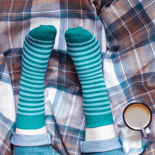Cozy Alpaca Wool Socks - Blue/Turquoise Stripes