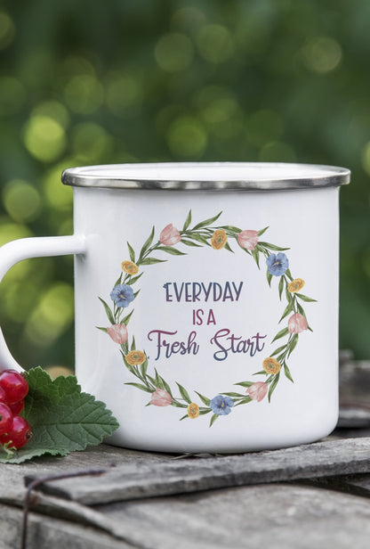Pre-order Enameled Mugs - Everyday is a Fresh Start